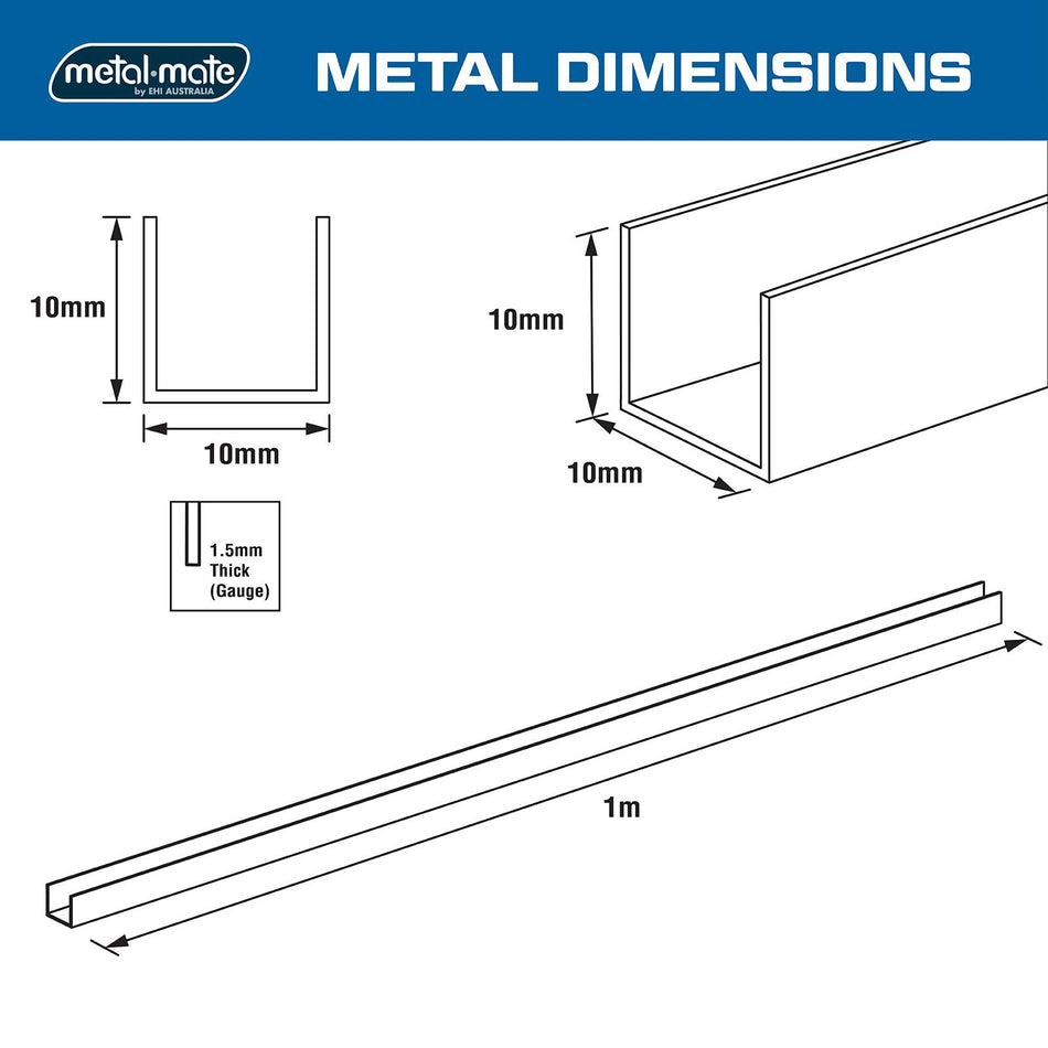 Metal Mate 10 x 10 x 1.5mm x 1m Aluminium Channel