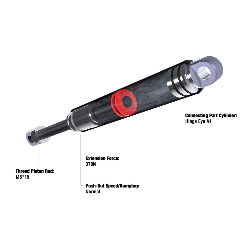Bansbach Gas Spring 370N - A1 Hinge Eye, M8 Rod