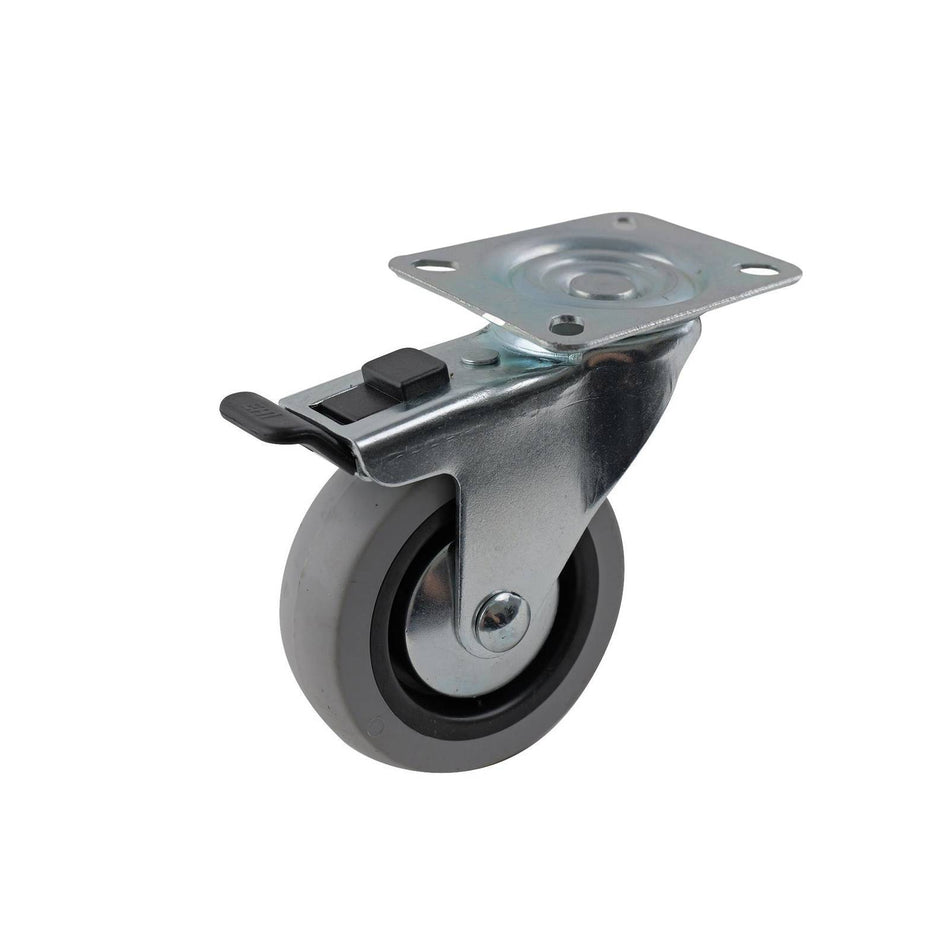 Easyroll 75mm Grey Rubber Swivel Plate Brake G1 Series Castor 55kg