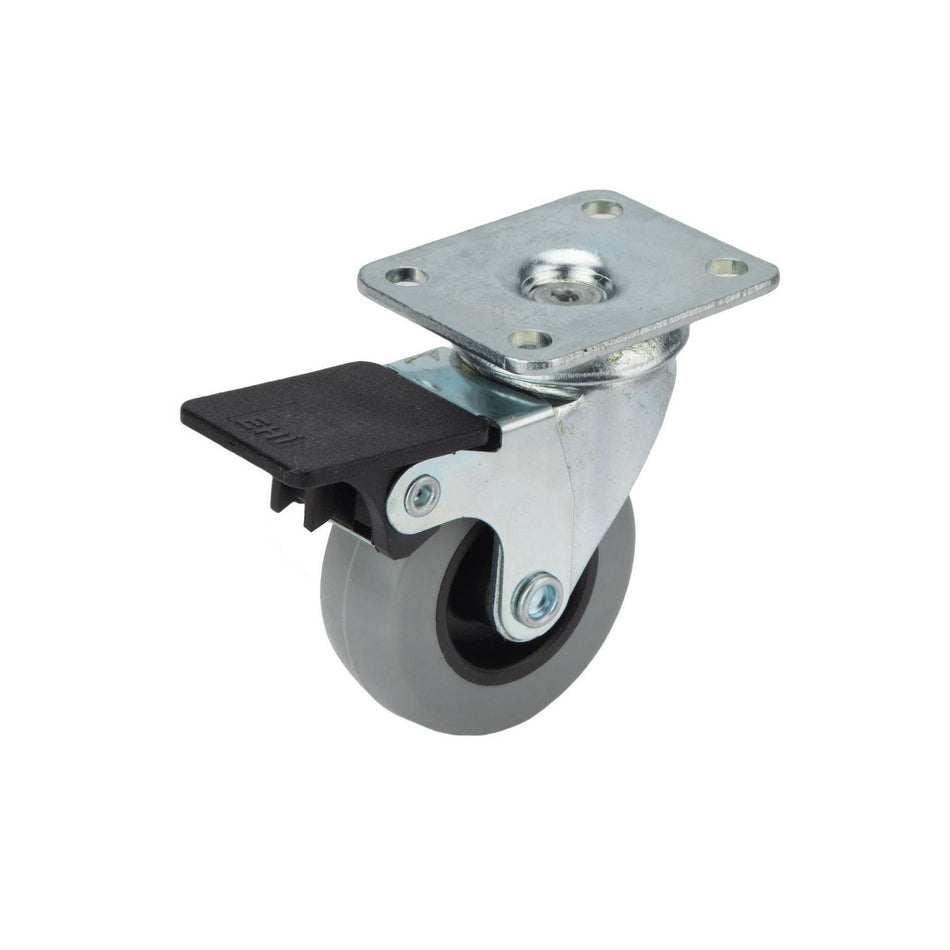 Easyroll 50mm Grey Urethane Swivel Plate Brake G1 Series Castor 40kg