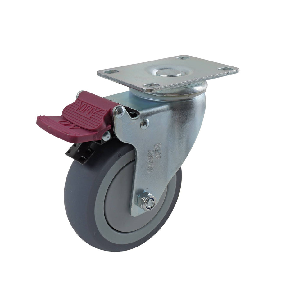 Easyroll 100mm Grey Rubber Swivel Plate G6 Series Castor 120kg
