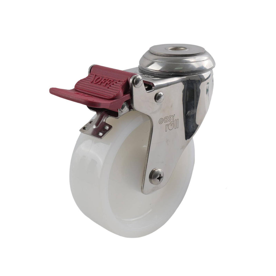 Easyroll 100mm White Nylon Bolt Hole Brake G7 Series Castor 100kg