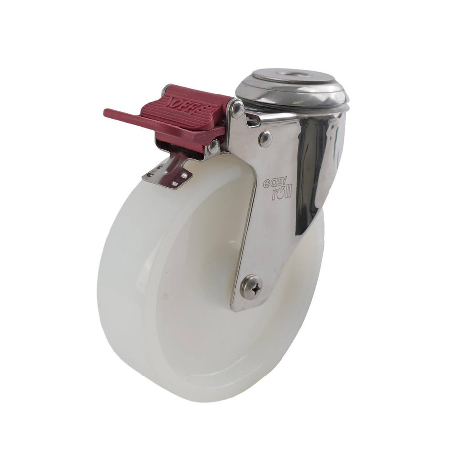 Easyroll 125mm White Nylon Bolt Hole Brake G7 Series Castor 100kg