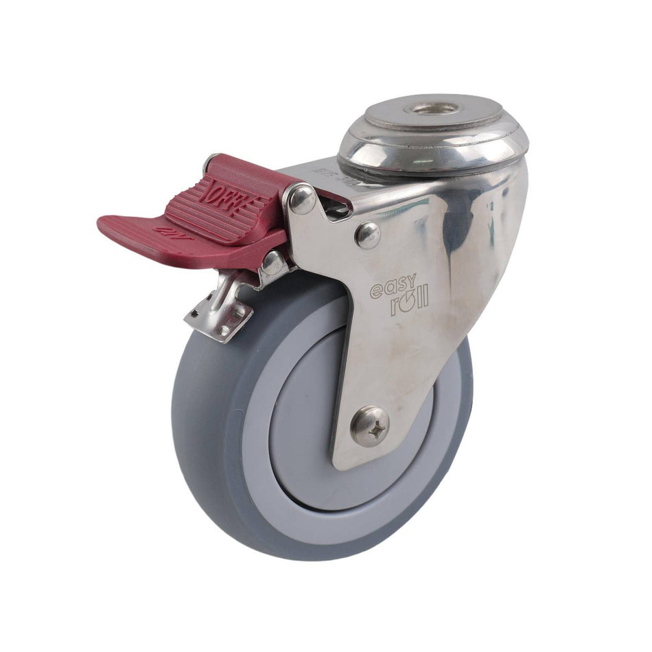 Easyroll 100mm Grey Rubber Bolt Hole Brake G7 Series Castor 100kg