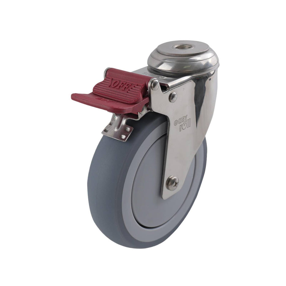 Easyroll 125mm Grey Rubber Bolt Hole Brake G7 Series Castor 100kg
