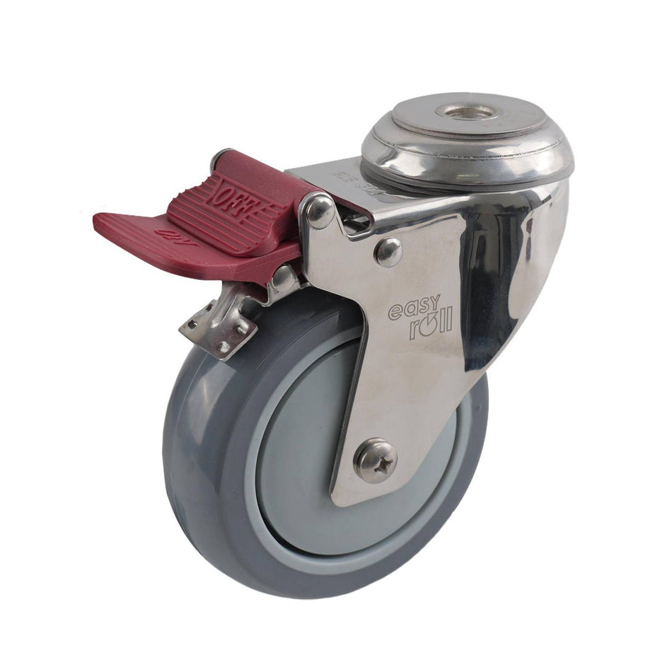 Easyroll 100mm Grey Urethane Bolt Hole Brake G7 Series Castor 100kg