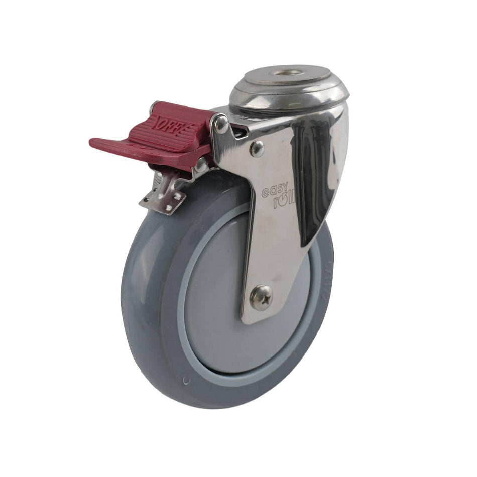 Easyroll 125mm Grey Urethane Bolt Hole Brake G7 Series Castor 100kg