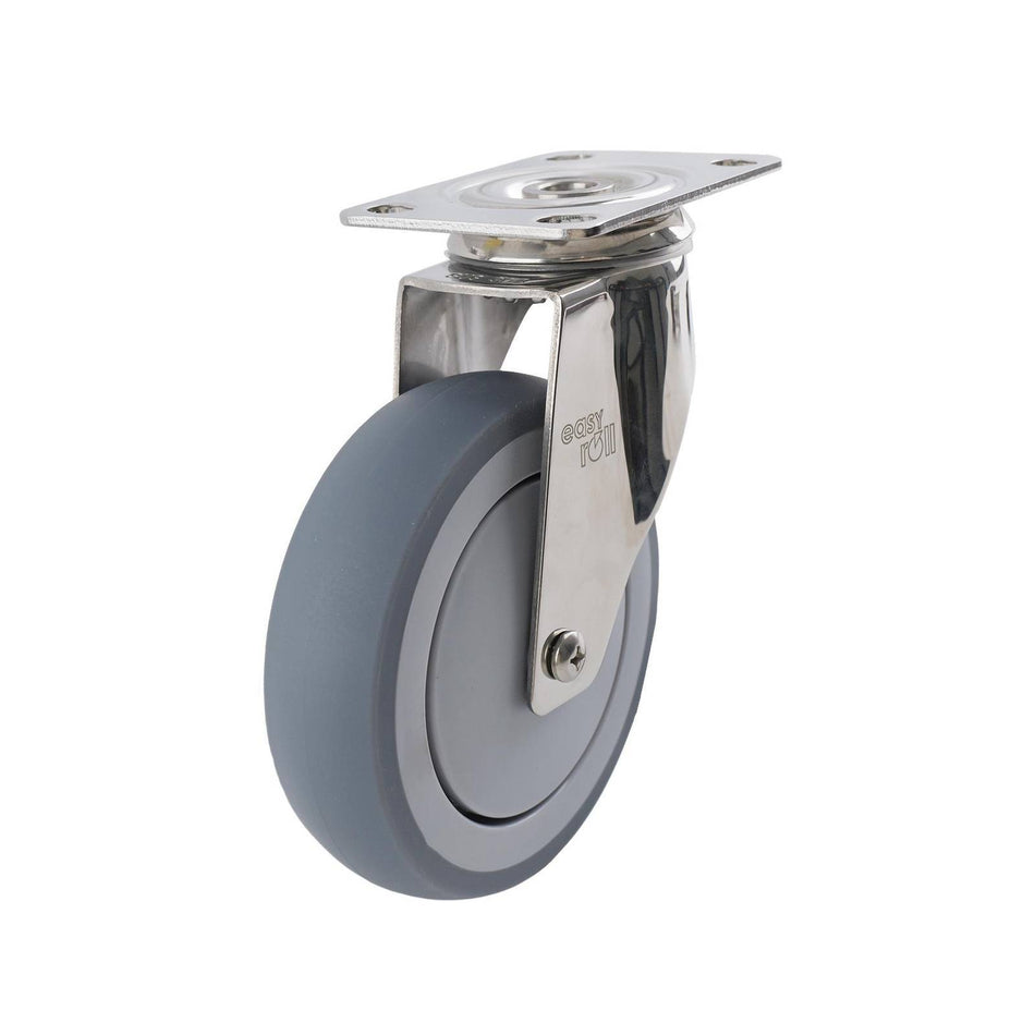Easyroll 125mm Grey Rubber Swivel Plate G7 Series Castor 100kg