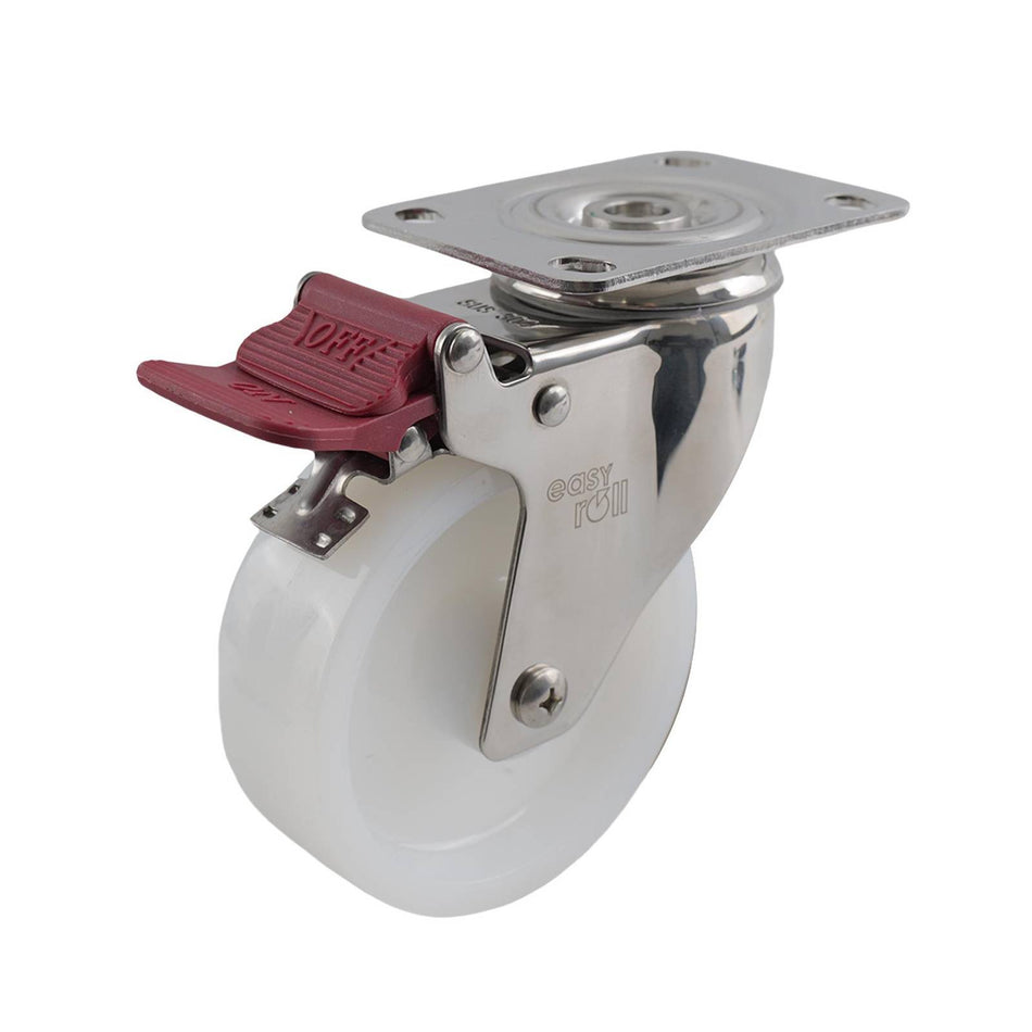 Easyroll 100mm White Nylon Swivel Plate Brake G7 Series Castor 80kg