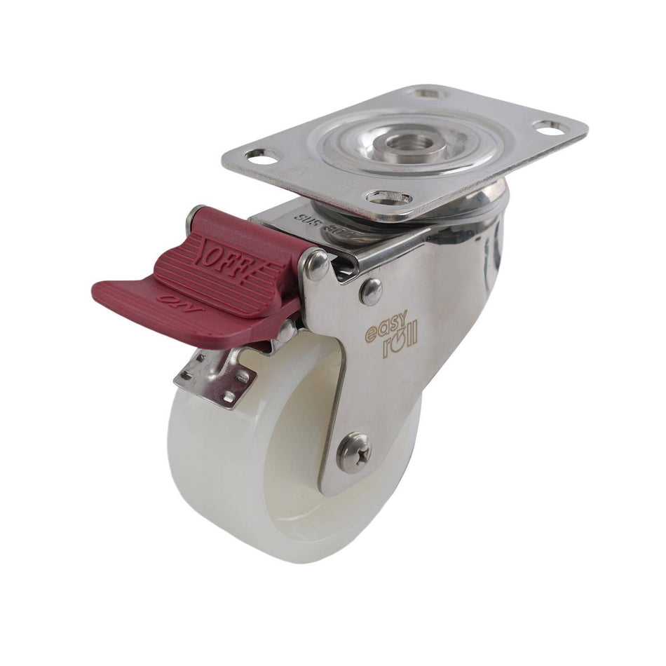 Easyroll 75mm White Nylon Swivel Plate Brake G7 Series Castor 80kg