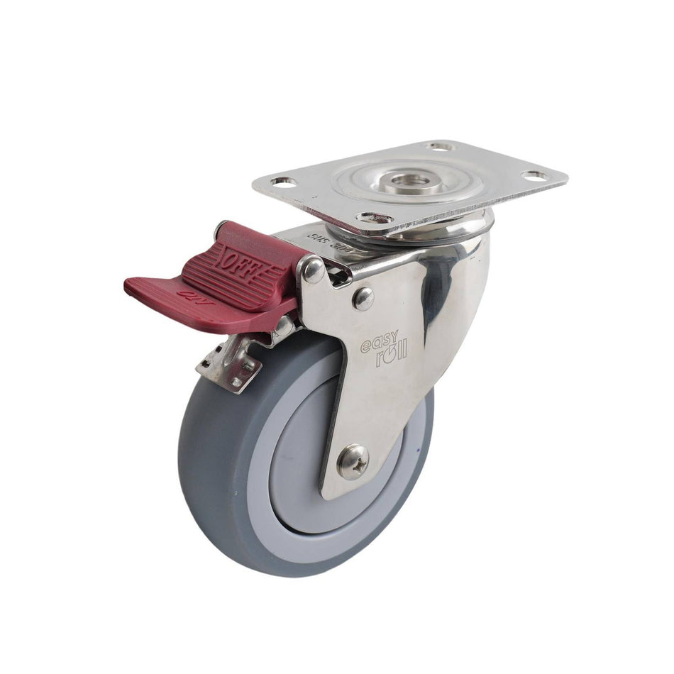 Easyroll 100mm Grey Rubber Swivel Plate Brake G7 Series Castor 80kg