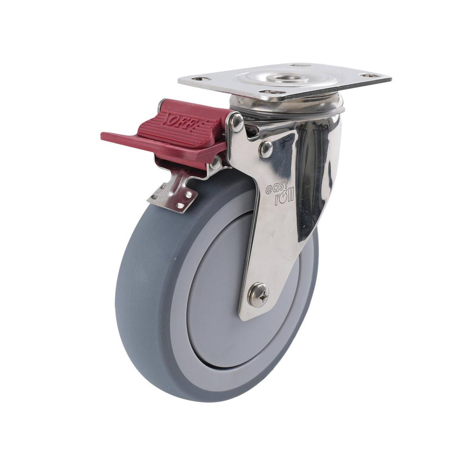 Easyroll 125mm Grey Rubber Swivel Plate Brake G7 Series Castor 100kg