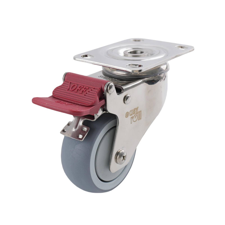 Easyroll 75mm Grey Rubber Swivel Plate Brake G7 Series Castor 80kg