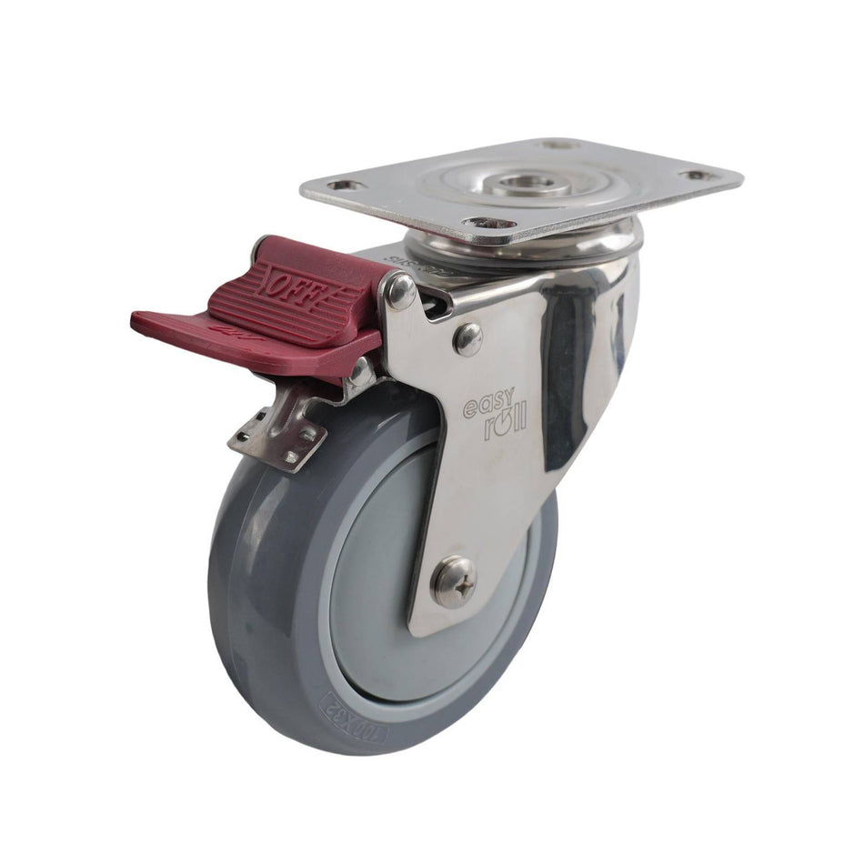 Easyroll 100mm Grey Urethane Swivel Plate Brake G7 Series Castor 80kg