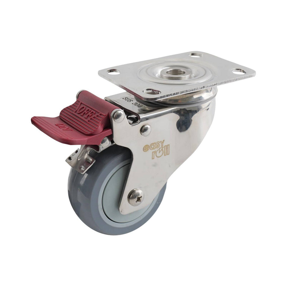 Easyroll 75mm Grey Urethane Swivel Plate Brake G7 Series Castor 80kg