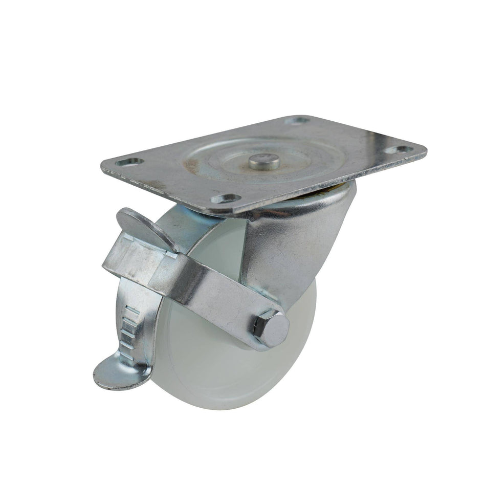 Easyroll 75mm White Nylon Swivel Plate Brake I1 Series Castor 120kg