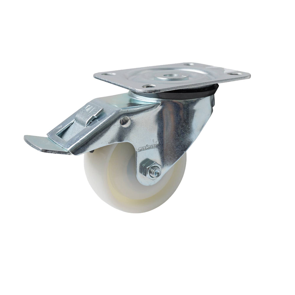 Colson 80mm White Nylon Swivel Plate Brake I3 Series Castor 130kg