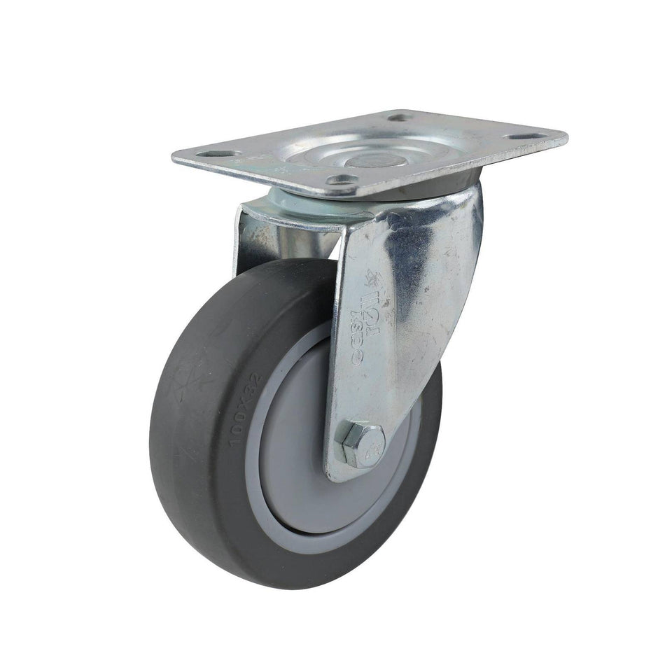 Easyroll 100mm Grey Rubber Swivel Plate I4 Series Castor 100kg