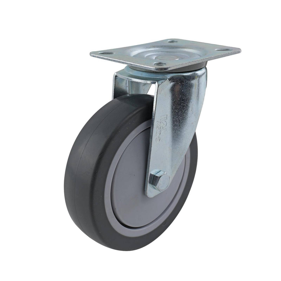 Easyroll 125mm Grey Rubber Swivel Plate I4 Series Castor 100kg
