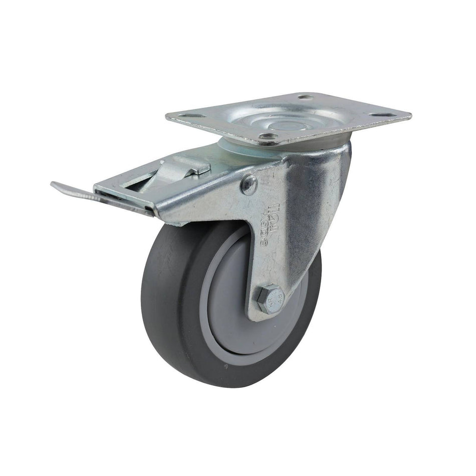 Easyroll 100mm Grey Rubber Swivel Plate Brake I4 Series Castor 100kg