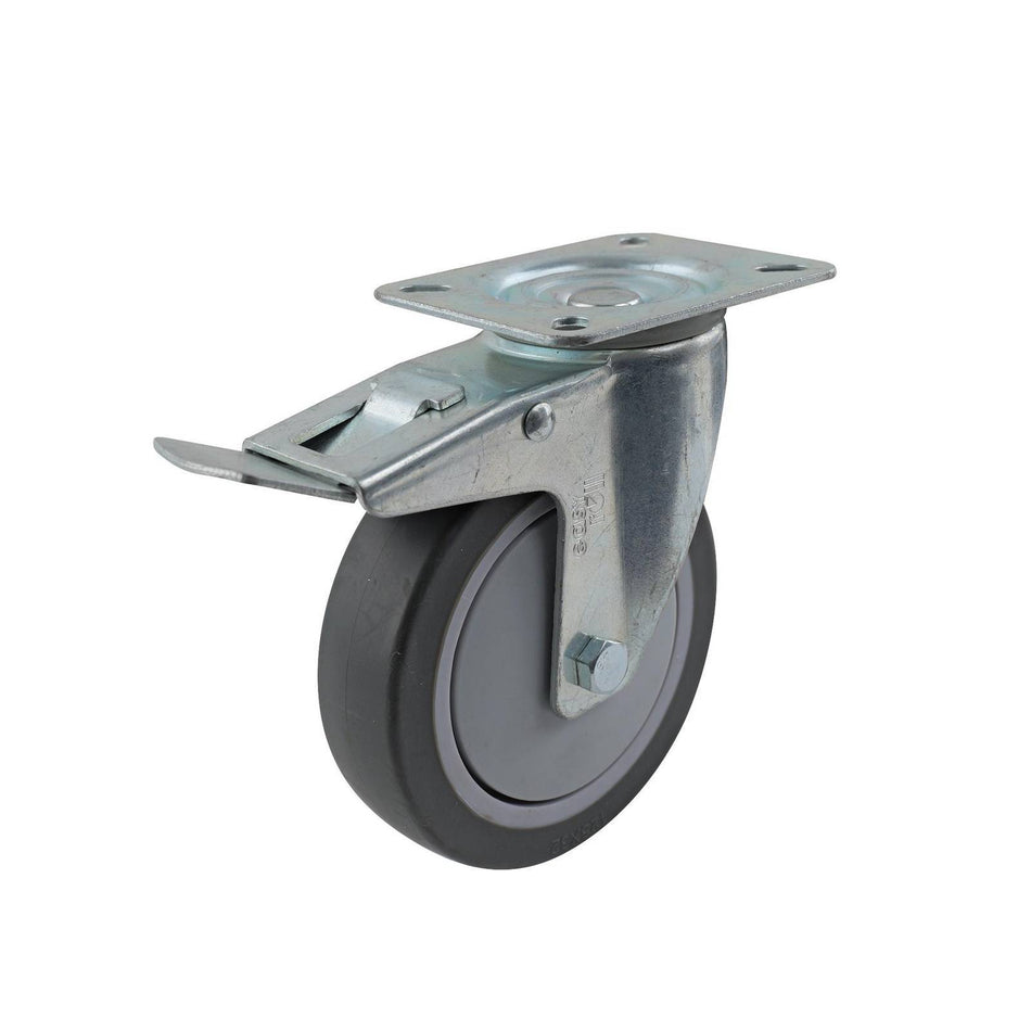 Easyroll 125mm Grey Rubber Swivel Plate Brake I4 Series Castor 100kg