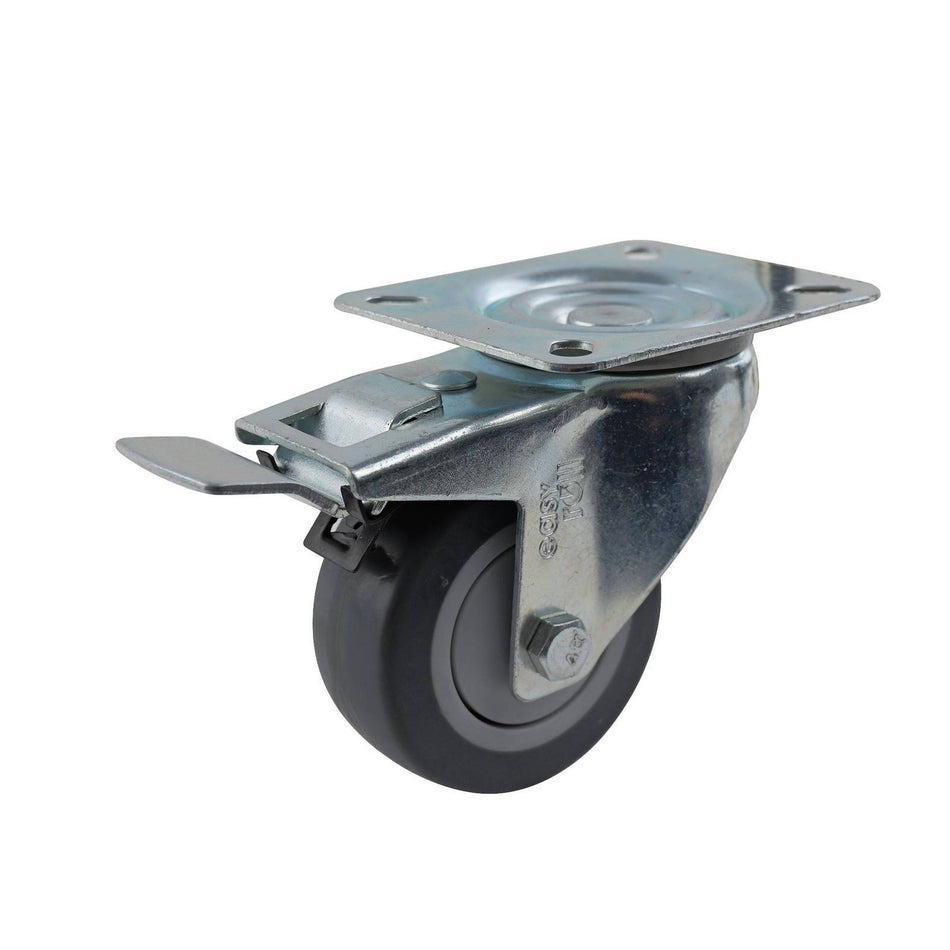 Easyroll 80mm Grey Rubber Swivel Plate Brake I4 Series Castor 80kg