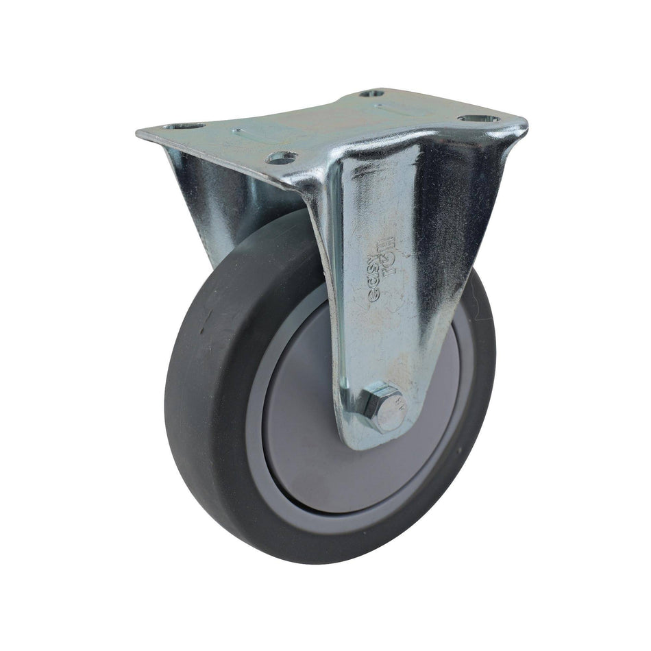 Easyroll 125mm Grey Rubber Fixed Plate I4 Series Castor 100kg