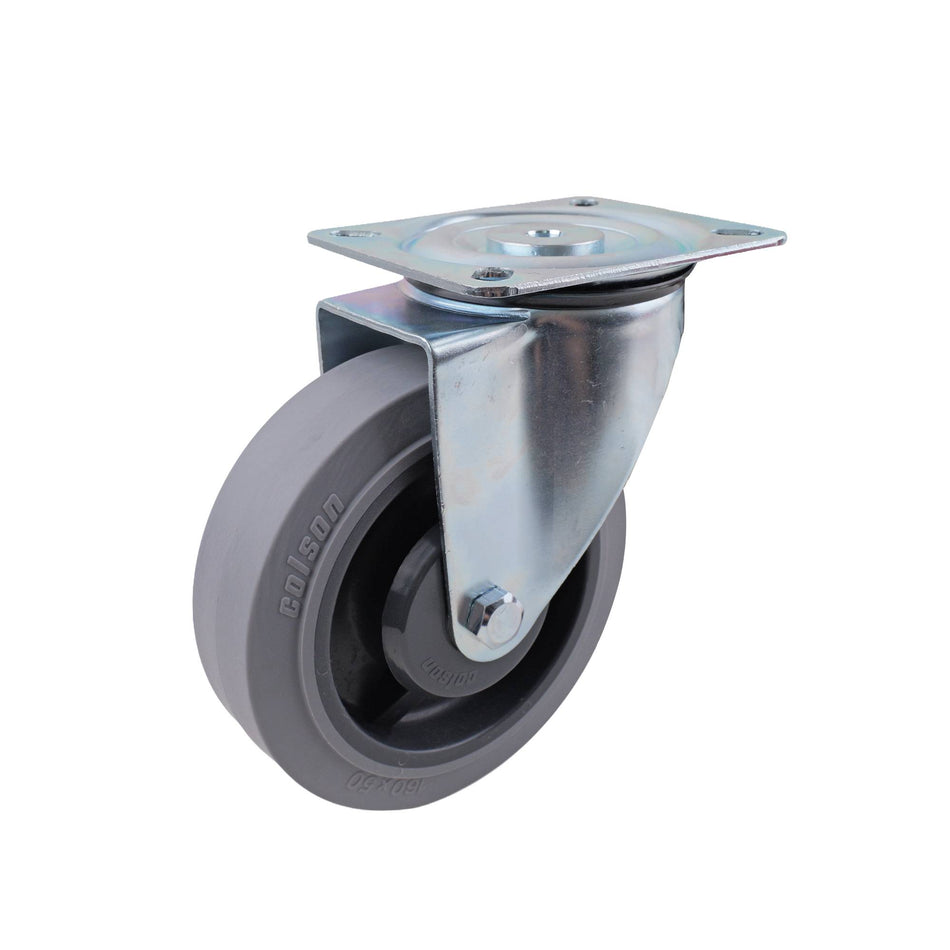 Colson 160mm Grey Performa Rubber Swivel Plate I6 Series Castor 225kg