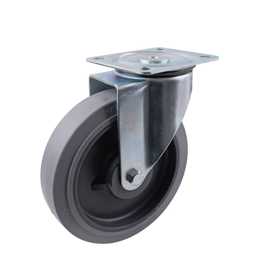 Colson 200mm Grey Performa Rubber Swivel Plate I6 Series Castor 280kg