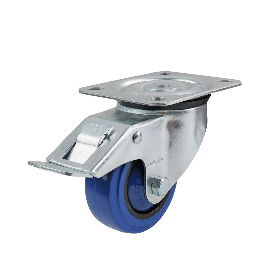 Colson 80mm Blue Rubber Swivel Plate Brake I6 Series Castor 90kg