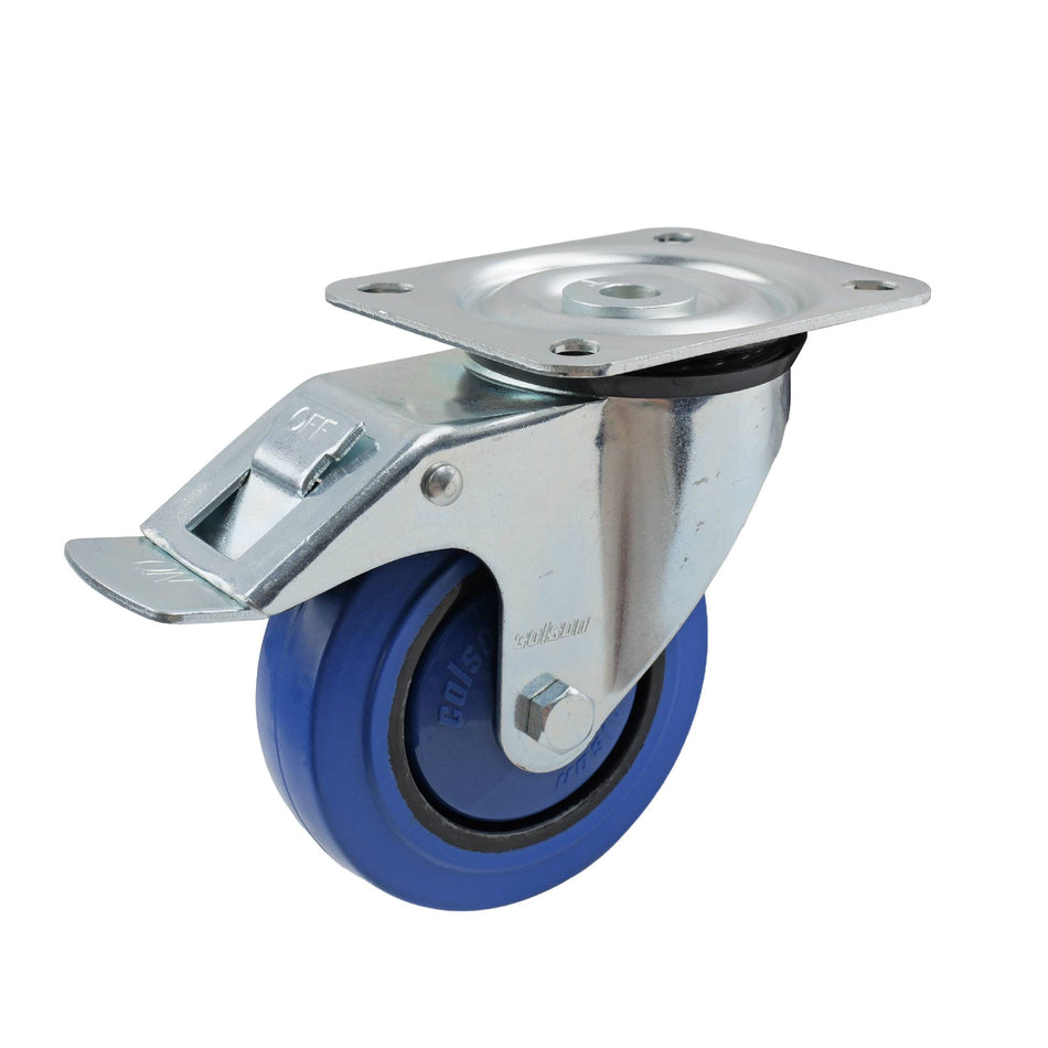 Colson 100mm Blue Rubber Swivel Plate Brake I6 Series Castor 140kg