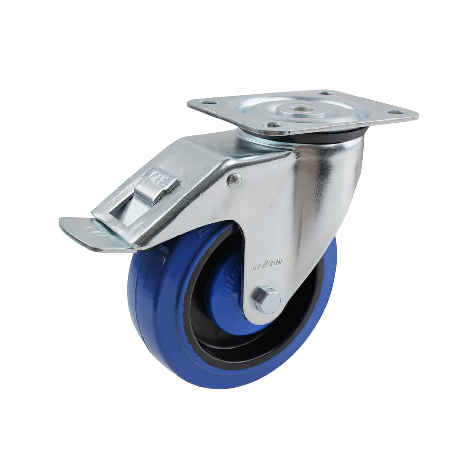 Colson 125mm Blue Rubber Swivel Plate Brake I6 Series Castor 180kg