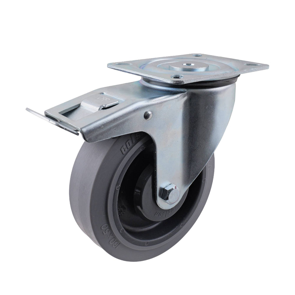 Colson 160mm Grey Performa Rubber Swivel Plate Brake I6 Series Castor 225kg