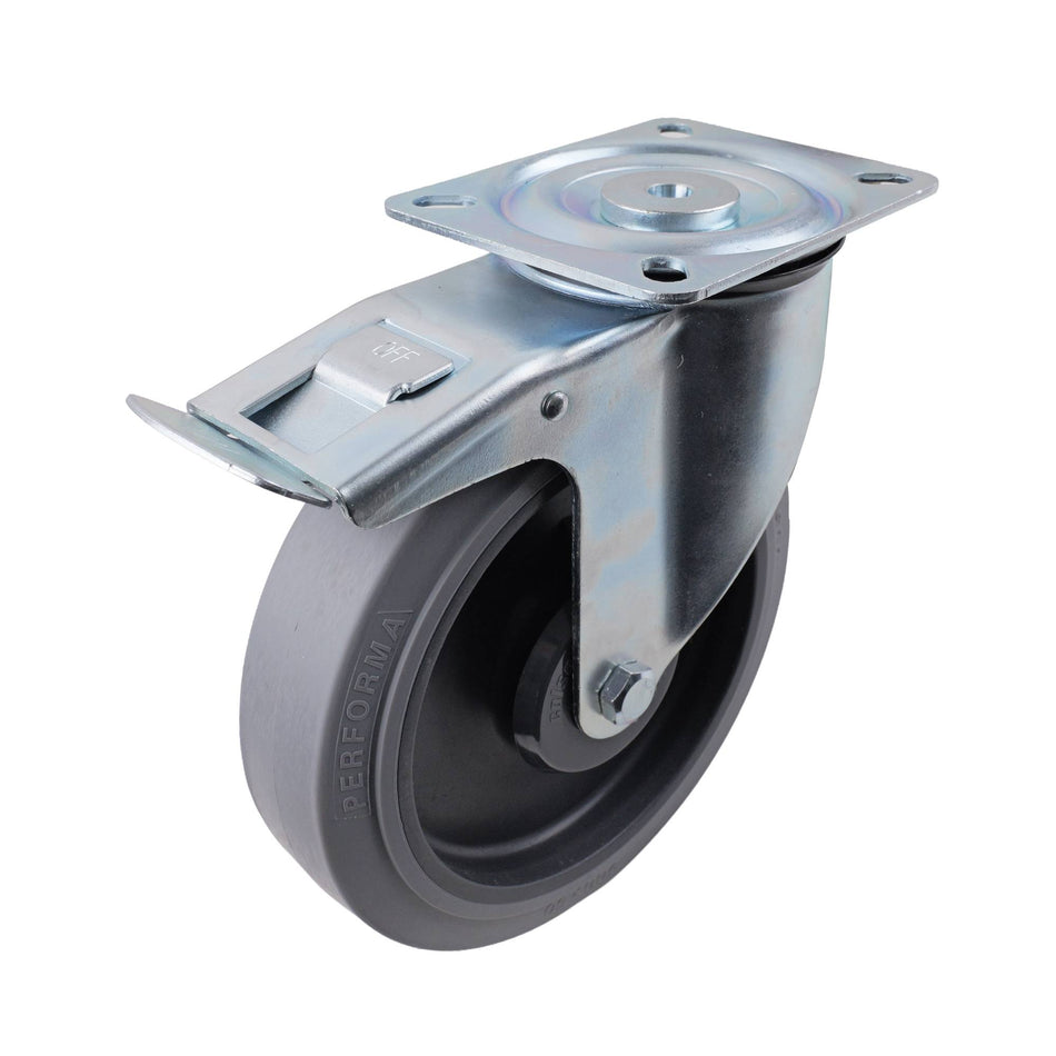 Colson 200mm Grey Performa Rubber Swivel Plate Brake I6 Series Castor 280kg