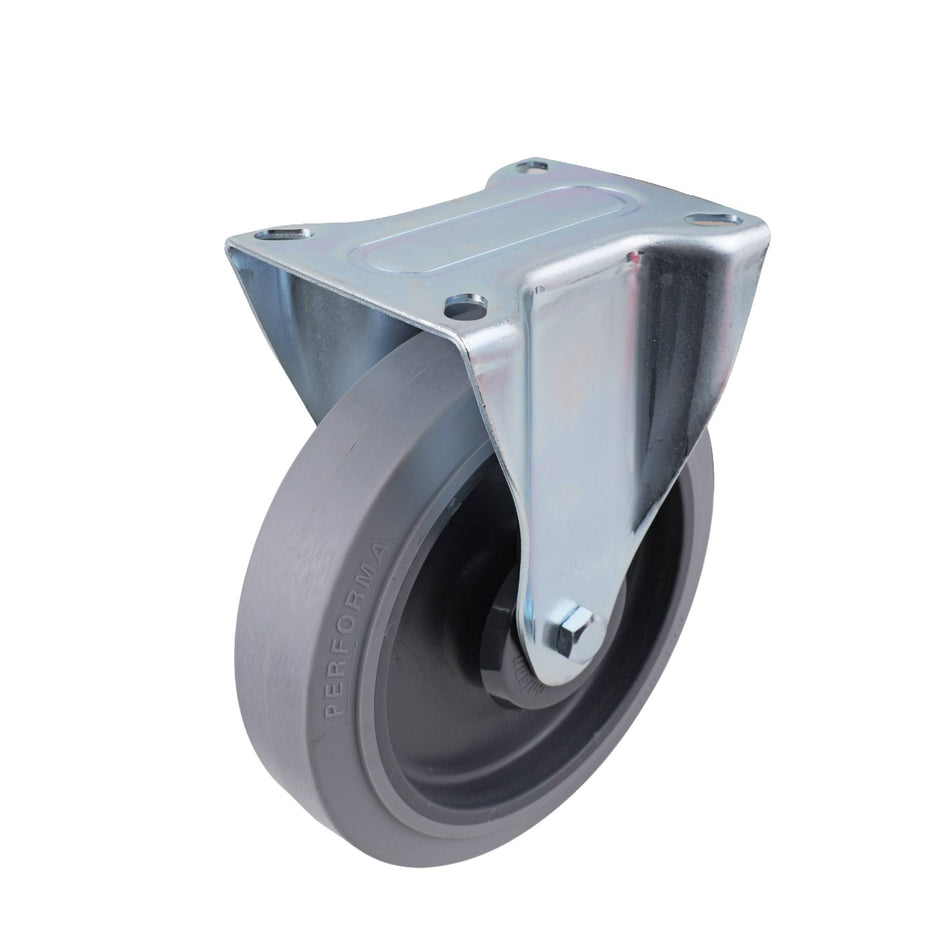 Colson 200mm Grey Performa Rubber Fixed Plate I6 Series Castor 280kg