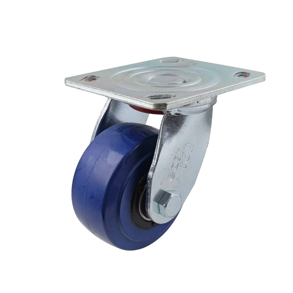 Easyroll 100mm Blue Rubber Swivel Plate J2 Series Castor 200kg
