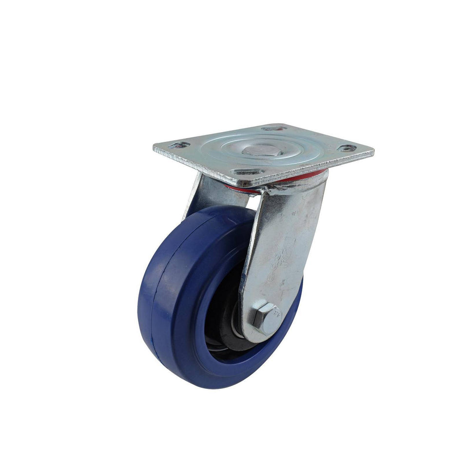 Easyroll 125mm Blue Rubber Swivel Plate J2 Series Castor 240kg