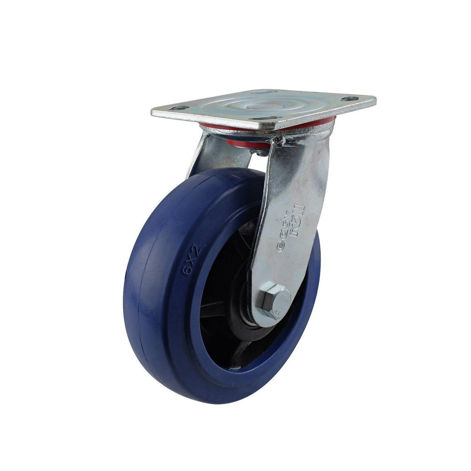 Easyroll 150mm Blue Rubber Swivel Plate J2 Series Castor 300kg