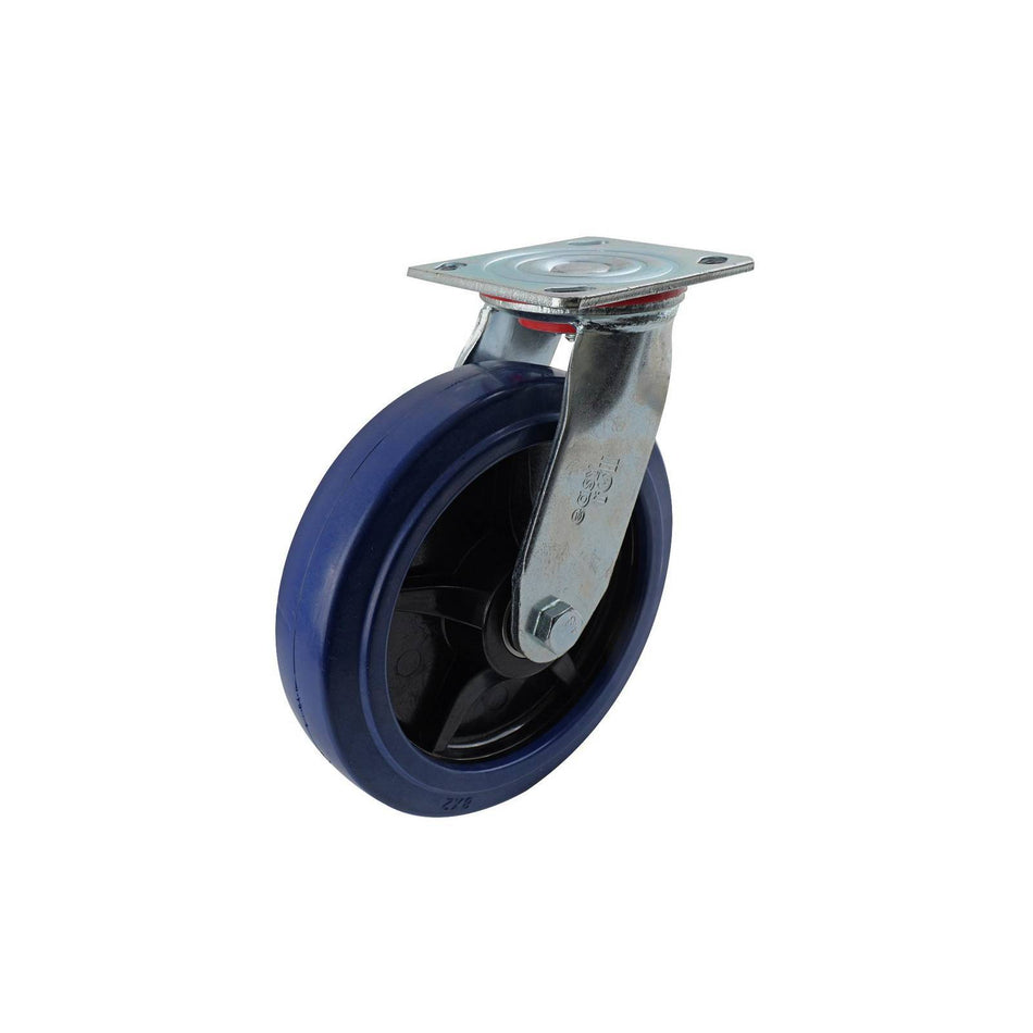 Easyroll 200mm Blue Rubber Swivel Plate J2 Series Castor 400kg