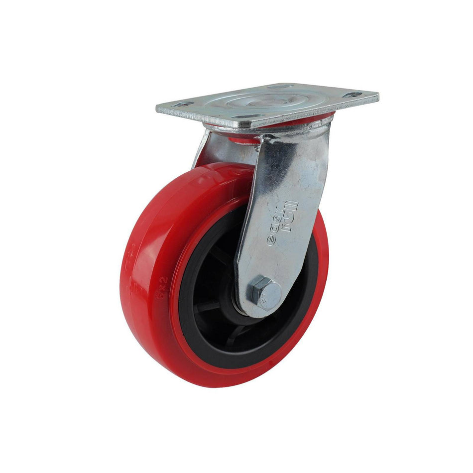 Easyroll 150mm Red Urethane Swivel Plate J2 Series Castor 410kg