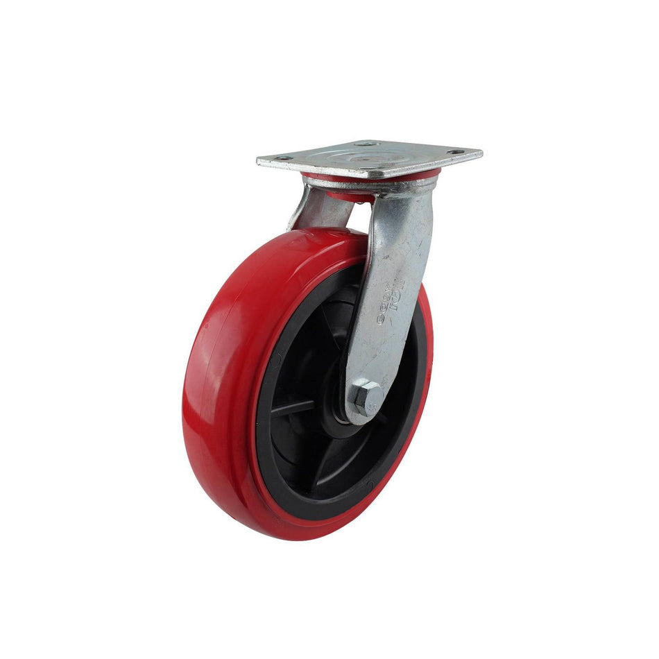Easyroll 200mm Red Urethane Swivel Plate J2 Series Castor 455kg
