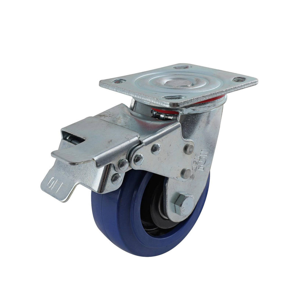 Easyroll 125mm Blue Rubber Swivel Plate Brake J2 Series Castor 240kg