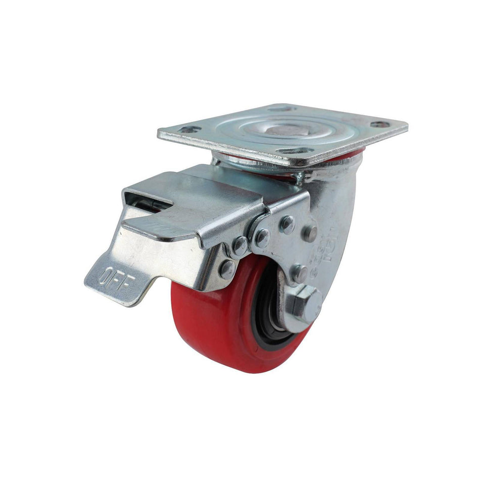 Easyroll 100mm Red Urethane Swivel Plate Brake J2 Series Castor 280kg