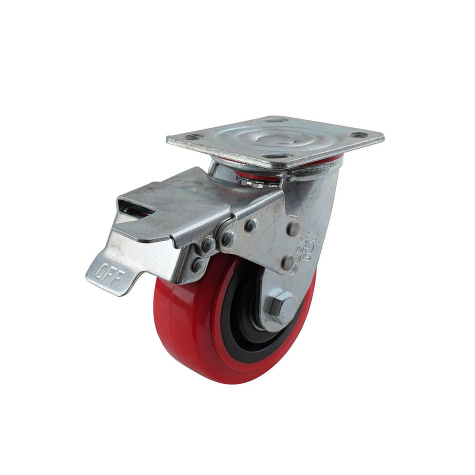 Easyroll 125mm Red Urethane Swivel Plate Brake J2 Series Castor 340kg