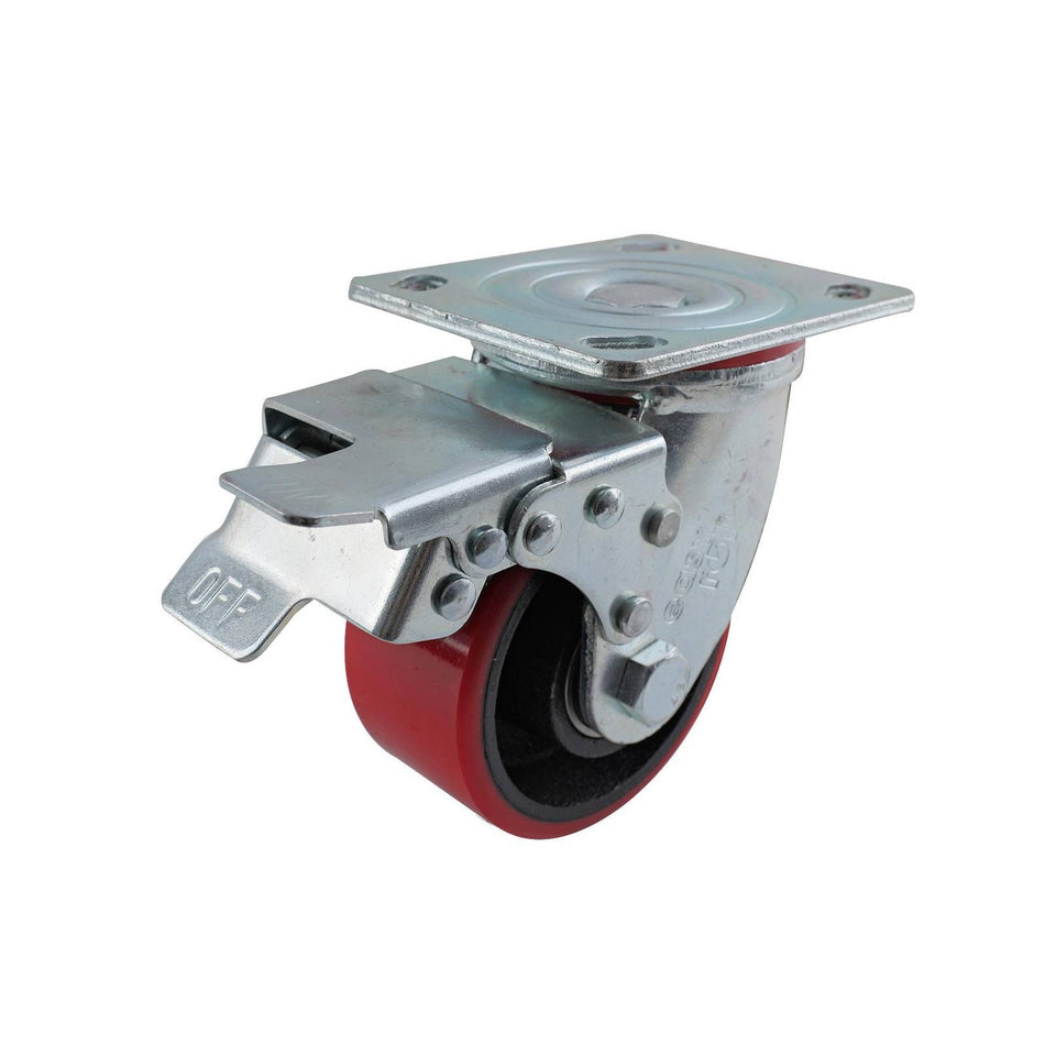 Easyroll 100mm Urethane Cast Iron Swivel Plate Brake J2 Series Castor 320kg