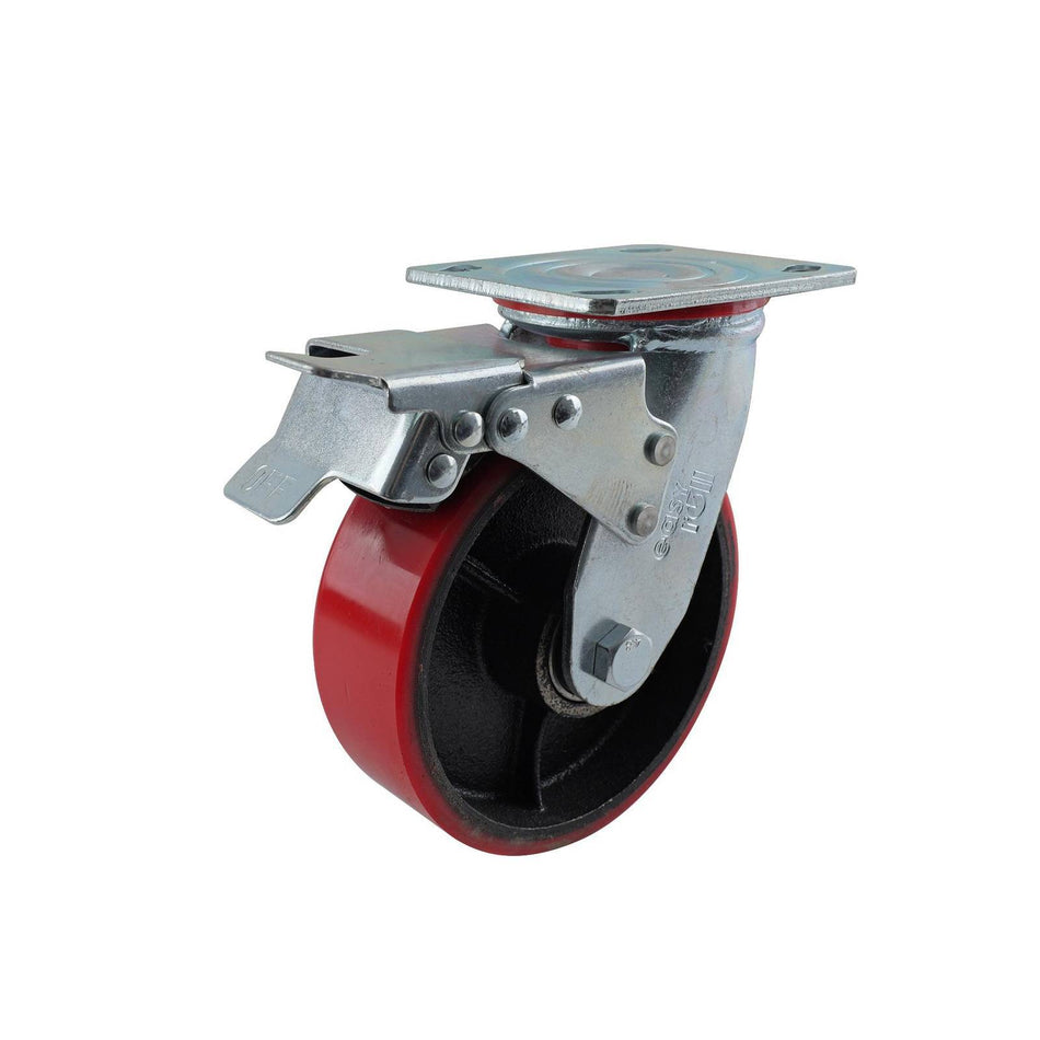 Easyroll 150mm Urethane Cast Iron Swivel Plate Brake J2 Series Castor 410kg