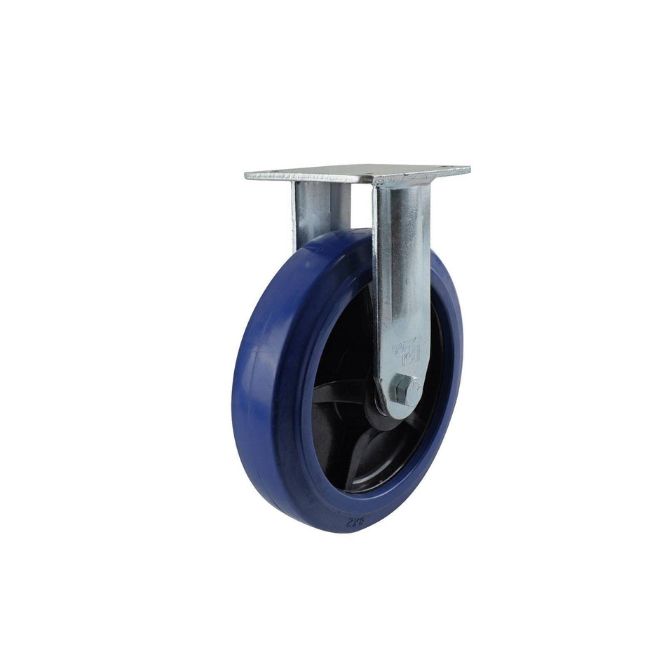 Easyroll 200mm Blue Rubber Fixed Plate J2 Series Castor 400kg