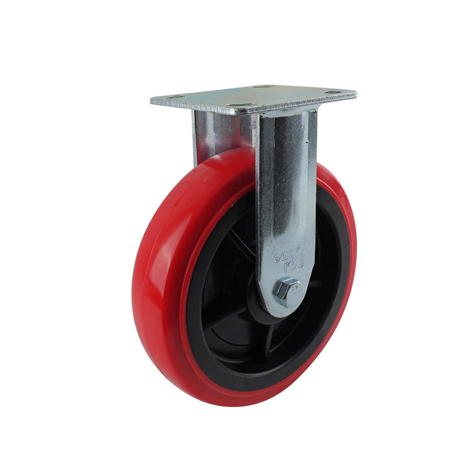 Easyroll 200mm Red Urethane Fixed Plate J2 Series Castor 455kg
