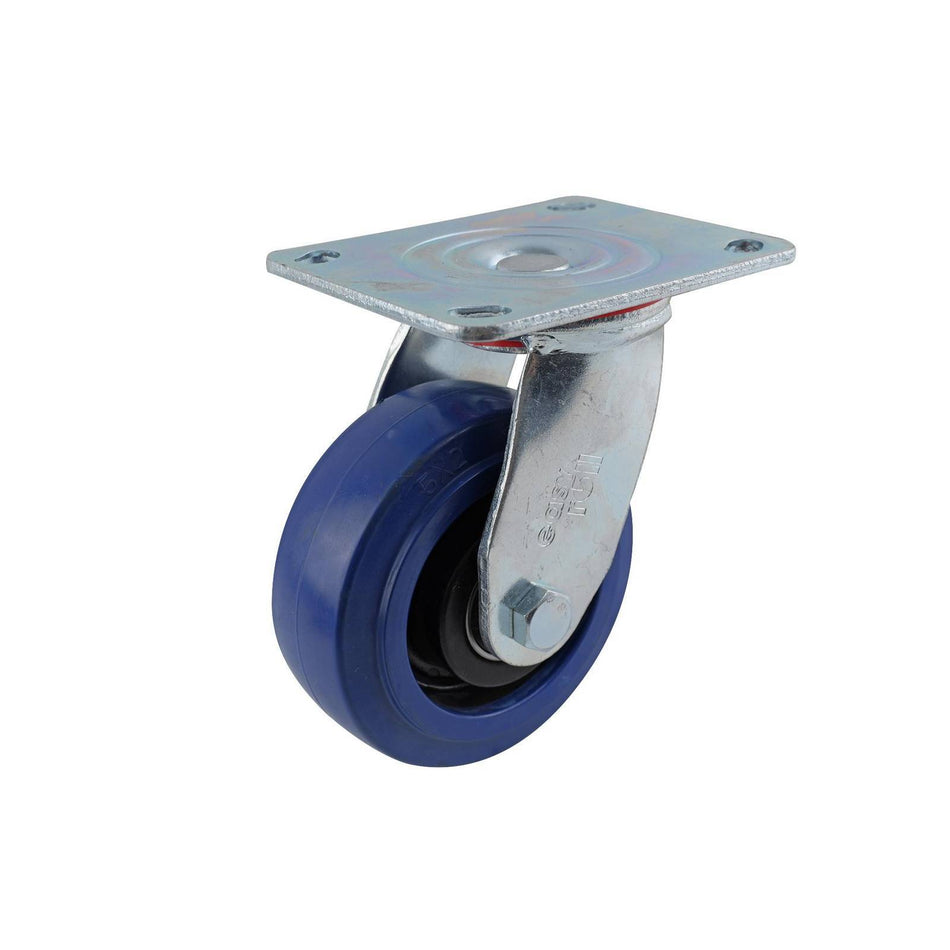 Easyroll 125mm Blue Rubber Swivel Plate J3 Series Castor 240kg