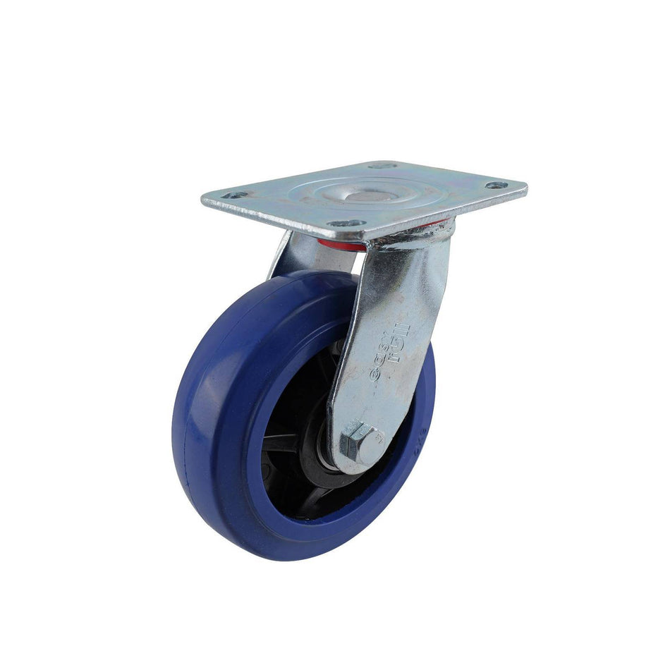 Easyroll 150mm Blue Rubber Swivel Plate J3 Series Castor 300kg